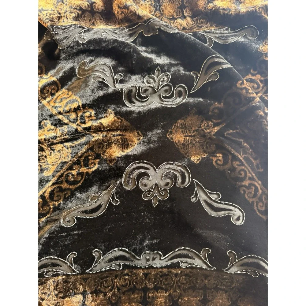 Vintage J & NY Viscose And Silk Black Brown Embroidered Scarf Fringe 64